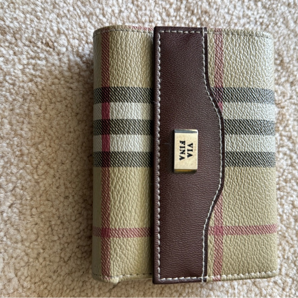 Via Fina Plaid Wallet with Brown Accent